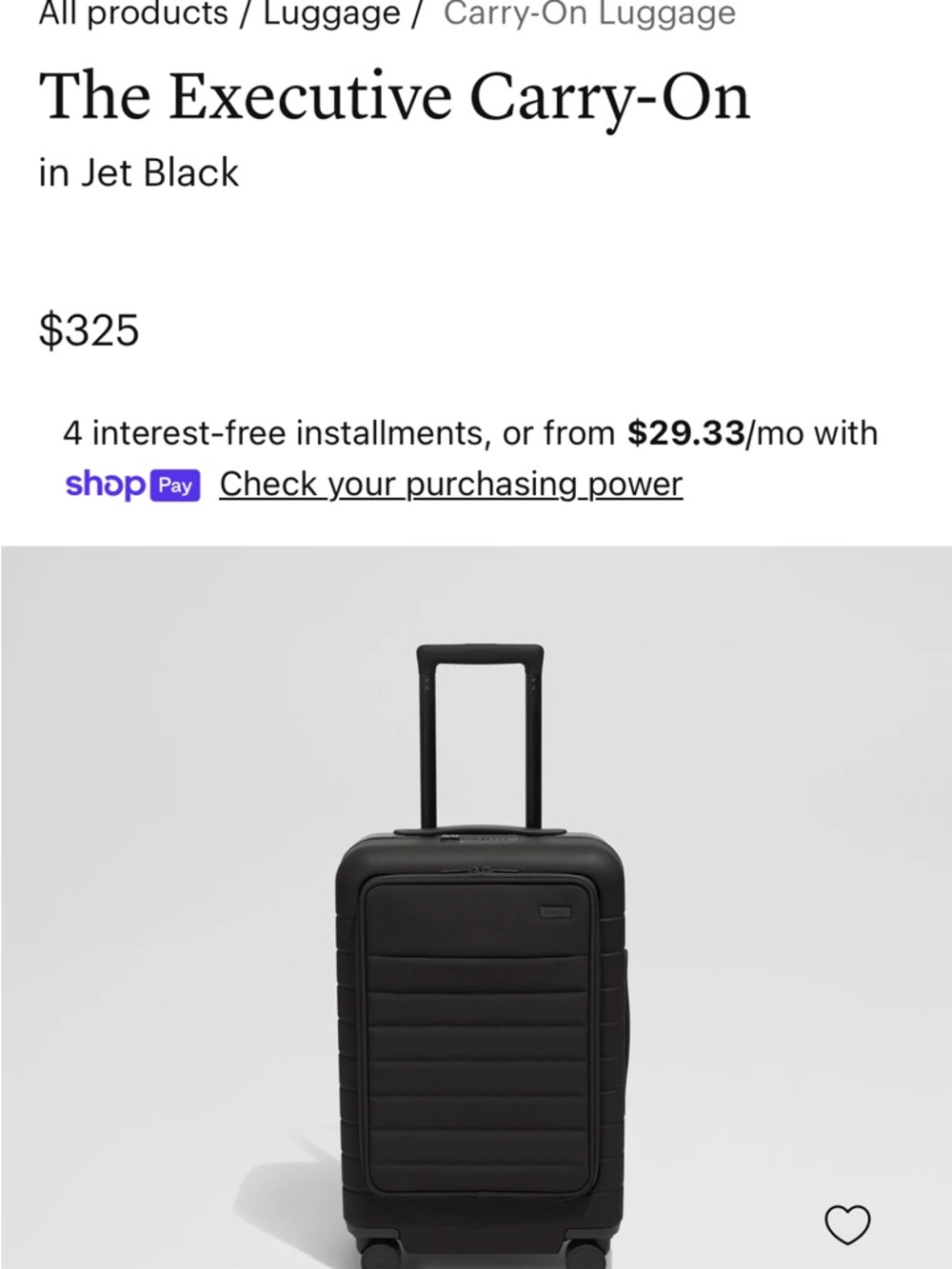 Away Jet Black Executive Carry-On Roller never used just taken out of box
